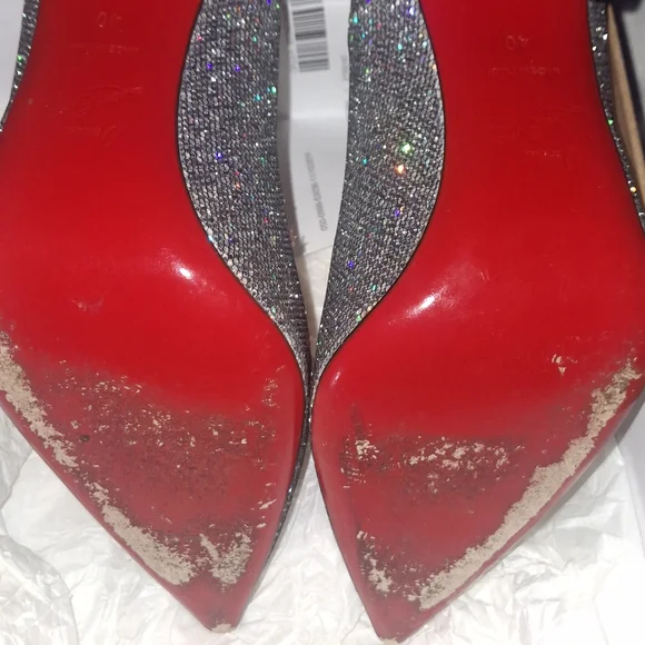Christian Louboutin Sparkling Silver Heels with Signature Red Sole - Picture 3 of 3